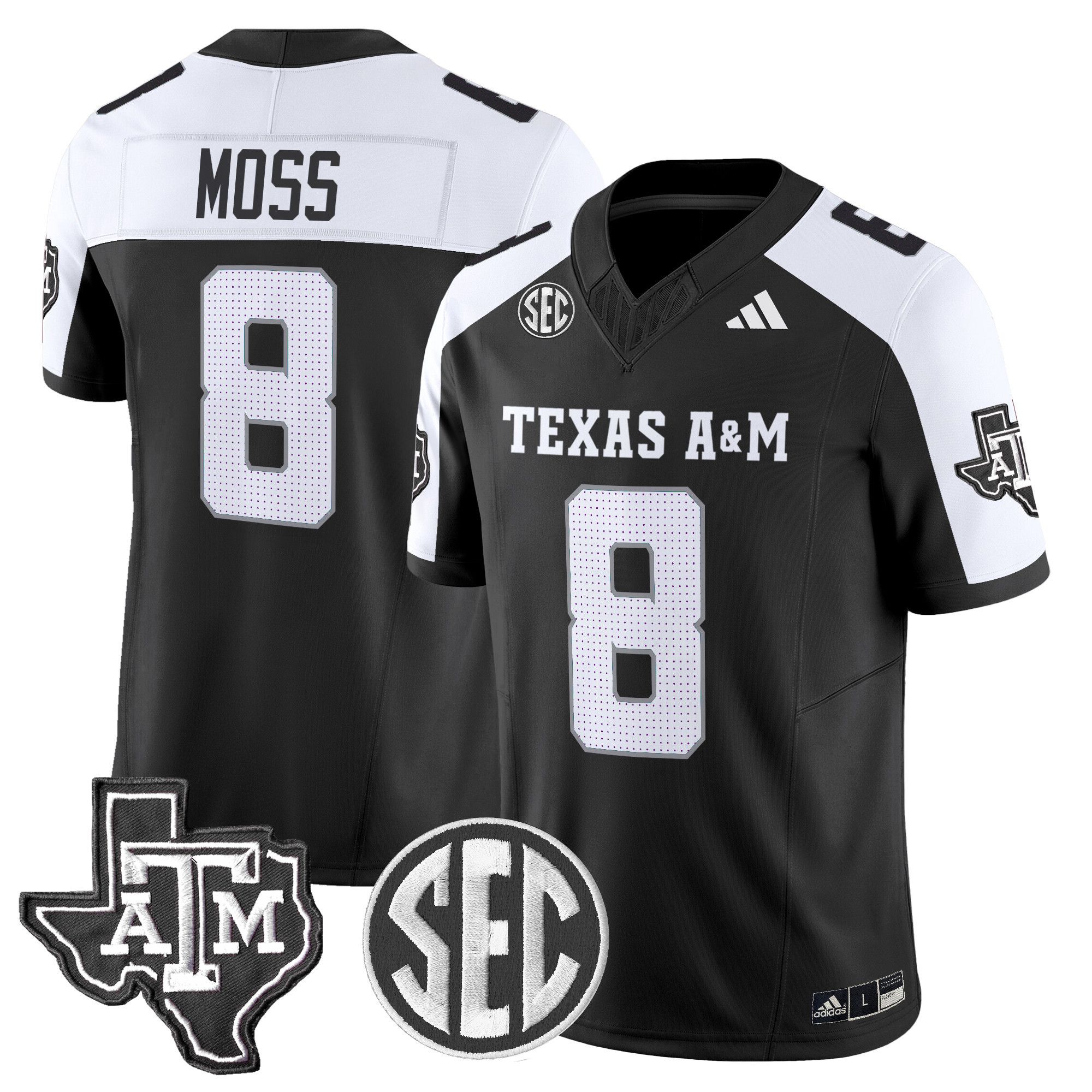 Men Texas A&M Aggies #8 Moss Black 2024 Vapor Limited NCAA Jersey